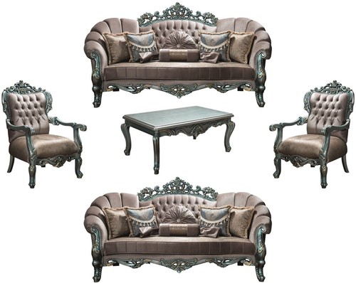 Casa Padrino Luxus Barock Wohnzimmer Set Grau / Gr�n / Gold - 2 Sofas & 2 Sessel & 1 Couchtisch - Wohnzimmerm�bel im Barockstil - Edel & Prunkvoll