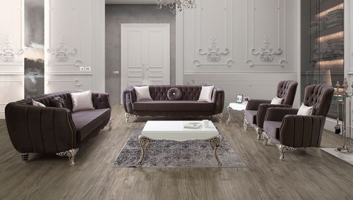 Casa Padrino Luxus Barock Wohnzimmer Set Lila / Silber - 2 Sofas & 2 Sessel & 1 Couchtisch - Elegante Wohnzimmer M�bel im Barockstil
