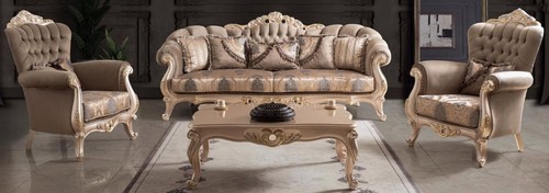 Casa Padrino Luxus Barock Wohnzimmer Set Taupe / Bronze / Gold - 2 Sofas & 2 Sessel & 1 Couchtisch - Wohnzimmer M�bel im Barockstil - Edel & Prunkvoll