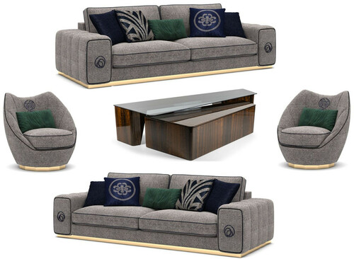 Casa Padrino Luxus Wohnzimmer Set Grau / Braun - 2 Sofas & 2 Sessel & 1 Couchtisch Set - Edle Wohnzimmerm�bel - Luxus M�bel