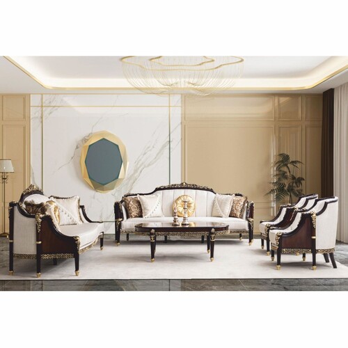 Casa Padrino Luxus Barock Wohnzimmer Set Naturfarben / Dunkelbraun / Gold - Barock M�bel