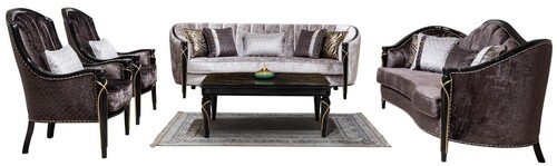 Casa Padrino Luxus Barock Wohnzimmer Set Silber / Lila / Schwarz / Gold