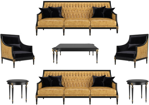Casa Padrino Luxus Barock Wohnzimmer Set Gold / Schwarz / Antik Gold - 2 Sofas & 2 Sessel & 1 Couchtisch & 2 Beistelltische - M�bel im Barockstil - Edle Barock Wohnzimmer M�bel