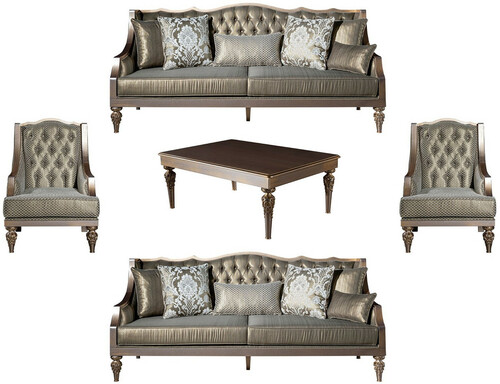 Casa Padrino Luxus Barock Wohnzimmer Set Gr�n / Silber / Kupfer / Gold - 2 Sofas & 2 Sessel & 1 Couchtisch - Wohnzimmer M�bel im Barockstil - Edel & Prunkvoll