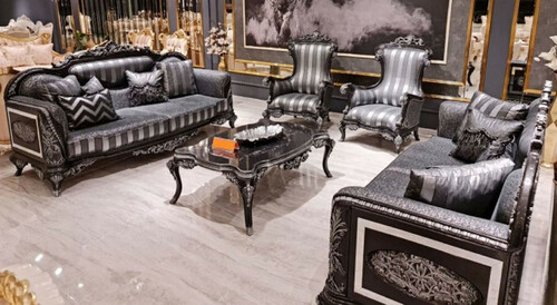 Casa Padrino Luxus Barock Wohnzimmer Set Grau / Schwarz / Silber - 2 Barock Sofas & 2 Barock Sessel & 1 Barock Couchtisch - Barock Wohnzimmer M�bel