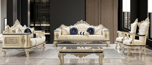 Casa Padrino Luxus Barock Wohnzimmer Set Wei� / Creme / Schwarz / Antik Gold - 2 Barock Sofas & 2 Barock Sessel & 1 Barock Couchtisch - Luxus Wohnzimmer M�bel im Barockstil - Barock M�bel