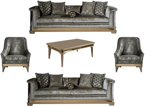 Casa Padrino Luxus Art Deco Wohnzimmer Set Silber / Schwarz / Beige / Gold - 2 Sofas & 2 Sessel & 1 Couchtisch - Art Deco Wohnzimmer M�bel