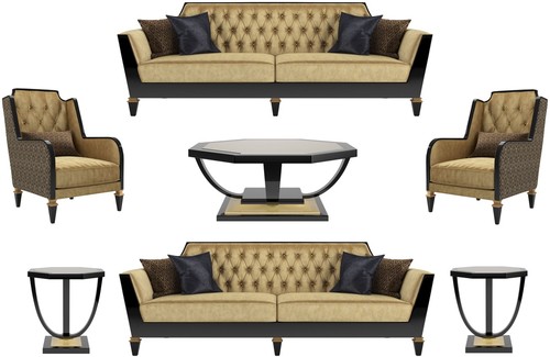 Casa Padrino Luxus Barock Wohnzimmer Set Gold / Schwarz - 2 Sofas & 2 Sessel & 1 Couchtisch & 2 Beistelltische - Wohnzimmerm�bel im Barockstil - Edle Barock M�bel