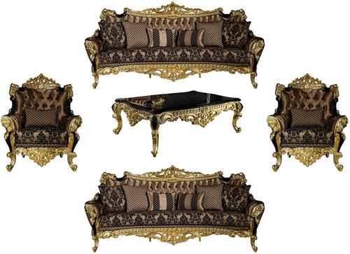 Casa Padrino Luxus Barock Wohnzimmer Set Braun / Schwarz / Gold - 2 Sofas & 2 Sessel & 1 Couchtisch - Prunkvolle Wohnzimmer M�bel im Barockstil