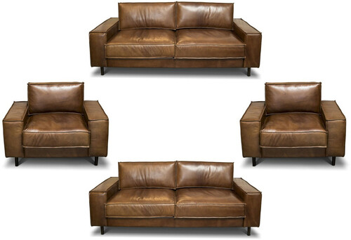 Casa Padrino Luxus Echtleder Wohnzimmer Set - Verschiedene Farben - 2 Sofas & 2 Sessel - Wohnzimmer Leder M�bel - Luxus Qualit�t