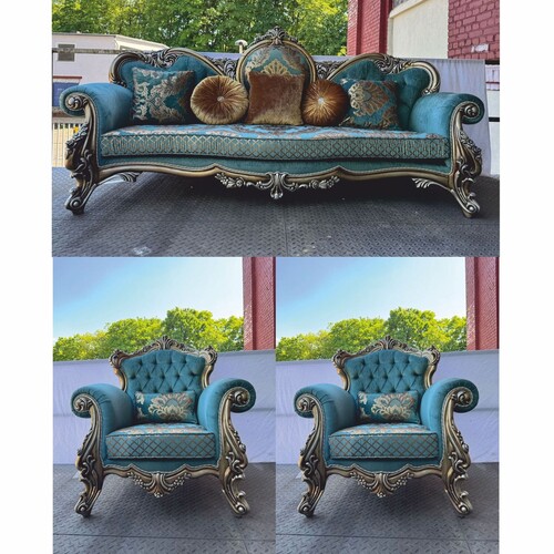 Casa Padrino Luxus Barock Wohnzimmer Set T�rkis / Silber - Barockstil M�bel