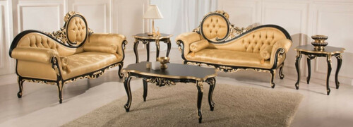 Casa Padrino Luxus Barock Wohnzimmer Set Gold / Schwarz - 2 Sofas & 1 Couchtisch & 2 Beistelltische - Wohnzimmerm�bel im Barockstil - Edle Barock M�bel