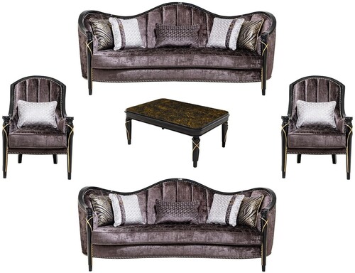 Casa Padrino Luxus Barock Wohnzimmer M�bel Set Lila / Schwarz / Gold