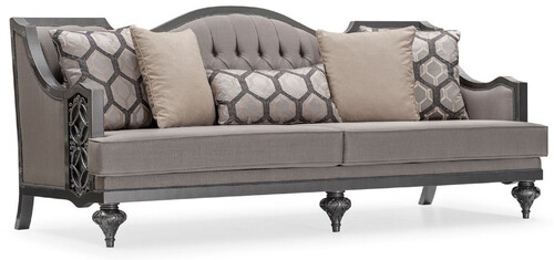 Casa Padrino Luxus Barock Wohnzimmer Sofa Grau / Grau - Handgefertigtes Barockstil Sofa mit dekorativen Kissen - Luxus Wohnzimmer M�bel im Barockstil - Barock M�bel