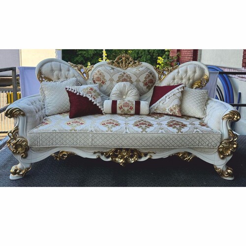 Casa Padrino Luxus Barock Wohnzimmer Sofa Creme / Wei� / Gold 220 cm - Barock M�bel