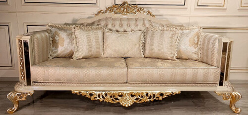 Casa Padrino Luxus Barock Wohnzimmer Sofa Gold / Creme / Gold - Handgefertigtes Barockstil Sofa - Luxus Wohnzimmer M�bel im Barockstil - Barock M�bel - Edel & Prunkvoll