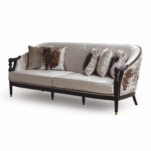 Casa Padrino Luxus Barock Sofa Creme / Dunkelbraun / Gold 227 cm - Barock M�bel