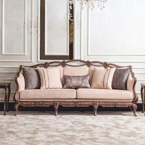 Casa Padrino Luxus Barock Wohnzimmer Sofa mit Kissen Beige / Braun 225 cm - Barock M�bel