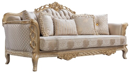Casa Padrino Luxus Barock Wohnzimmer Sofa Wei� / Antik Gold 230 cm - Barock Wohnzimmer M�bel