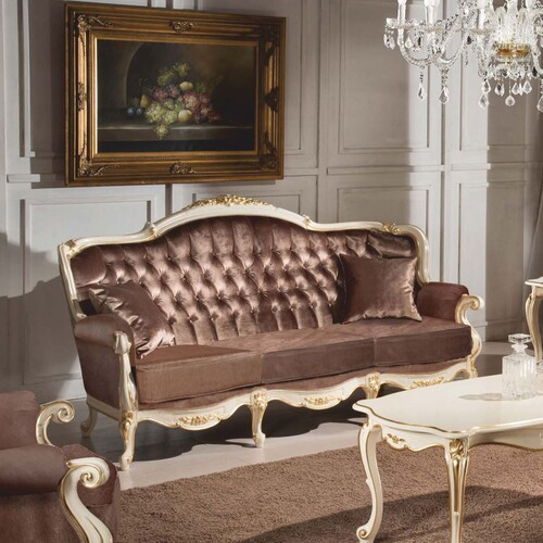 Casa Padrino Luxus Barock Samt Sofa Braun / Wei� / Gold 194 cm - Barock M�bel - Made in Italy
