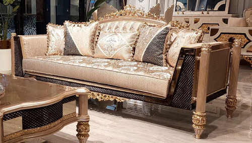 Casa Padrino Luxus Barock Wohnzimmer Sofa Gold / Schwarz / Grau / Gold - Handgefertigtes Barockstil Sofa - Luxus Wohnzimmer M�bel im Barockstil - Barock M�bel - Edel & Prunkvoll