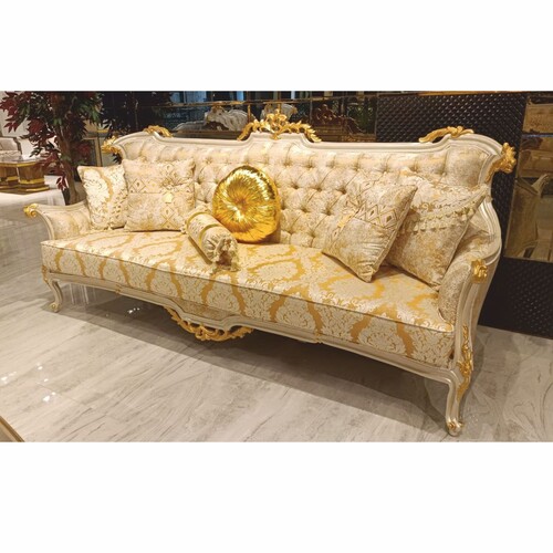 Casa Padrino Luxus Barock Wohnzimmer Sofa Gold / Wei� / Grau / Gold H. 239 cm - Barock M�bel