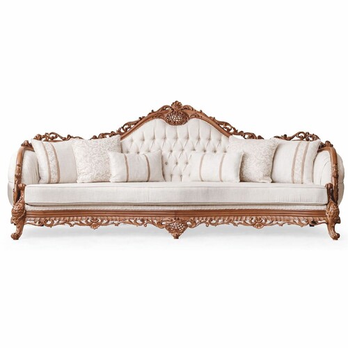 Casa Padrino Luxus Barock Wohnzimmer Sofa Wei� / Braun 295 cm - Barock M�bel