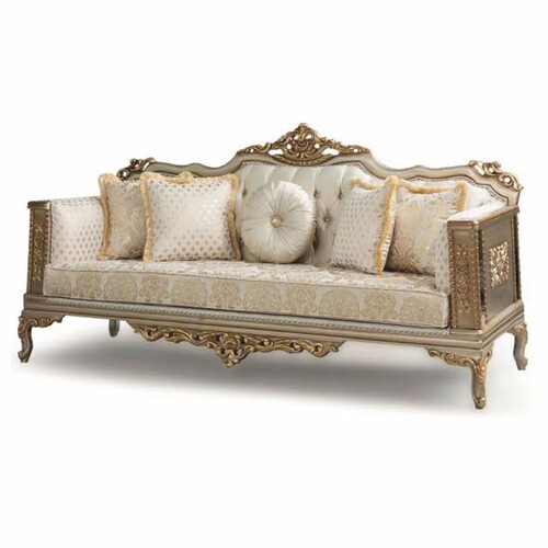Casa Padrino Luxus Barock Wohnzimmer Sofa Creme / Grau / Gold 220 cm - Barock M�bel