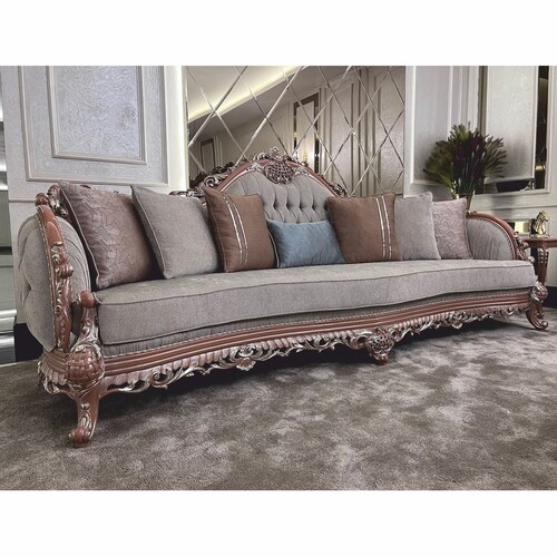 Casa Padrino Luxus Barock Wohnzimmer Sofa Grau / Braun / Silber 295 cm - Barock M�bel