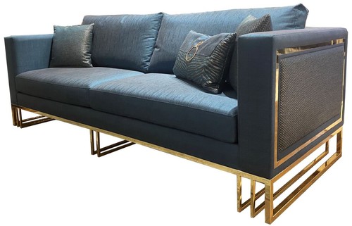 Casa Padrino Luxus Wohnzimmer Sofa Blau / Gold 240 x 95 x H. 80 cm - Luxus Wohnzimmer M�bel - Luxus Qualit�t
