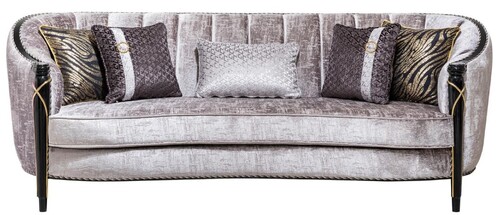Casa Padrino Luxus Barock Wohnzimmer Sofa Silber / Schwarz / Gold 245 cm