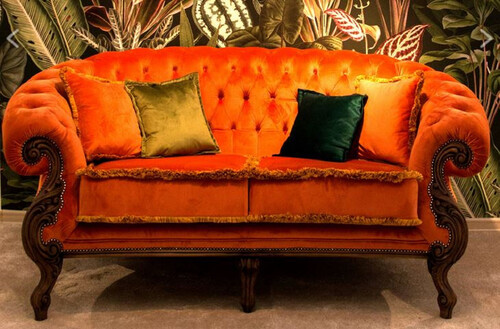 Casa Padrino Luxus Barock Wohnzimmer Sofa Orange / Braun - Handgefertigtes Barockstil Sofa - Prunkvolle Luxus Wohnzimmer M�bel im Barockstil - Barock M�bel