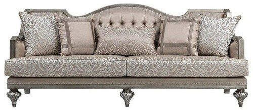 Casa Padrino Luxus Barock Wohnzimmer Sofa Rosa / Silber - Handgefertigtes Massivholz Sofa mit elegantem Muster und dekorativen Kissen - Wohnzimmer M�bel im Barockstil