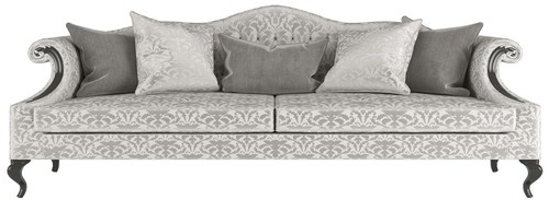 Casa Padrino Luxus Barock Wohnzimmer Sofa mit elegantem Muster Silber / Grau / Schwarz 255 x 100 x H. 97 cm - Wohnzimmer M�bel im Barockstil - Edel & Prunkvoll