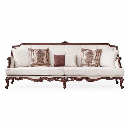 Casa Padrino Luxus Barock Wohnzimmer Sofa Wei� / Dunkelbraun 260 cm - Barock M�bel