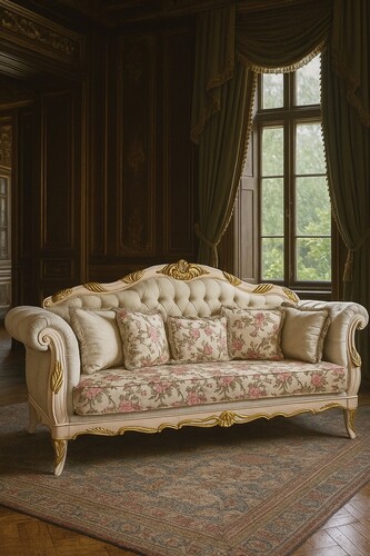 Casa Padrino Luxus Barock Wohnzimmer Sofa Creme-Wei� / Gold 240 cm - Barock M�bel