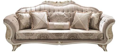 Casa Padrino Luxus Barock Wohnzimmer Sofa mit Glitzersteinen und dekorativen Kissen Grau / Creme / Gold 220 x 80 x H. 100 cm - Edle Barockstil M�bel