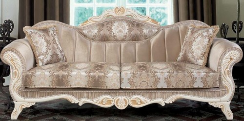 Casa Padrino Luxus Barock Sofa mit Kissen Beige / Wei� / Gold 237 x 90 x H. 99 cm - Barock Wohnzimmer M�bel