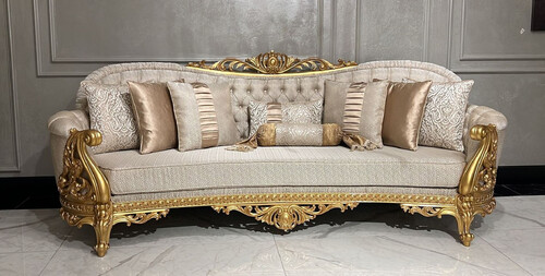 Casa Padrino Luxus Barock Wohnzimmer Sofa Gold Muster / Gold - Prunkvolles Barockstil Sofa - Luxus Wohnzimmer M�bel im Barockstil - Barock M�bel - Edel & Prunkvoll