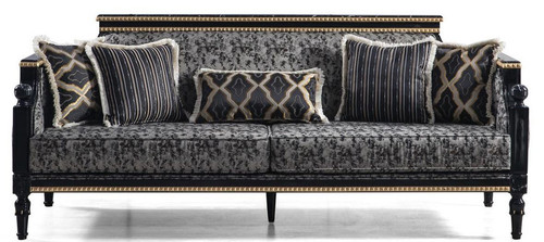 Casa Padrino Luxus Barock Sofa Grau / Schwarz / Gold 237 x 90 x H. 105 cm - Wohnzimmer Sofa mit dekorativen Kissen - Edle Barock M�bel