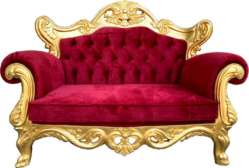 Casa Padrino Luxus Barock 2er Sofa Bordeauxrot / Gold - Prunkvolles handgefertigtes Wohnzimmer Sofa im Barockstil - Barock Wohnzimmer M�bel