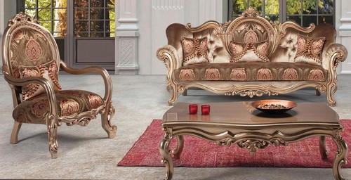 Casa Padrino Luxus Barock Wohnzimmer Set Bronze / Braun / Bordeauxrot - 1 Sofa & 2 Sessel & 1 Couchtisch - Prunkvolle Wohnzimmerm�bel im Barockstil