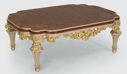 Casa Padrino Luxus Barock Wohnzimmertisch Braun / Silber / Gold 120 x 88 x H. 44 cm - Edler Massivholz Couchtisch im Barockstil - Barock Wohnzimmer M�bel