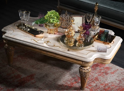 Casa Padrino Luxus Barock Wohnzimmertisch Wei� / Gold 140 x 90 x H. 42 cm - Barock Couchtisch