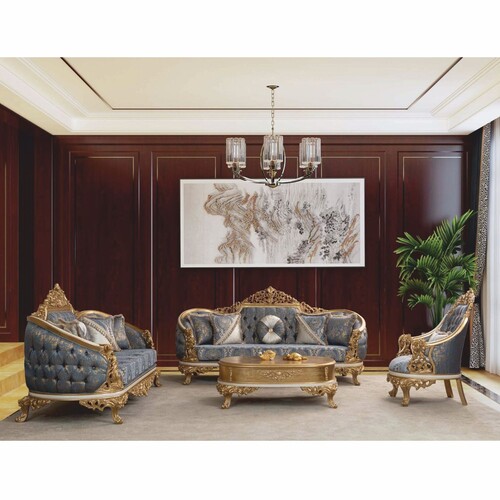 Casa Padrino Luxus Barock Wohnzimmer Set Blau / Wei� / Gold - Barock M�bel