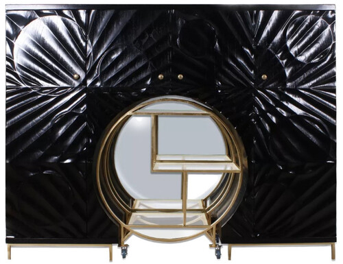 Casa Padrino Luxus Barschrank Schwarz / Messing 178 x 45 x H. 140 cm - Massivholz Cocktailschrank - Bar M�bel - Wohnzimmer M�bel - Hotel M�bel - Luxus M�bel