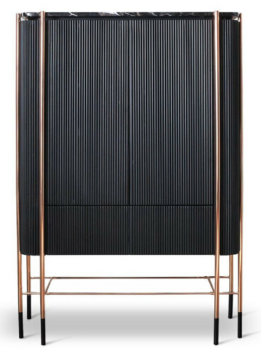 Casa Padrino Luxus Barschrank Schwarz / Matt Schwarz / Kupfer 104 x 52 x H. 150 cm - Beleuchteter Weinschrank mit 2 T�ren - Wohnzimmer M�bel - Bar M�bel - Hotel M�bel - Luxus Kollektion