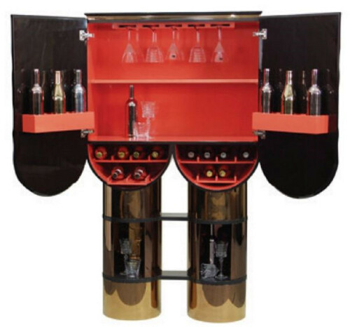 Casa Padrino Luxus Designer Barschrank Schwarz / Rosegold / Rot 170 x 44 x H. 98 cm - Weinschrank mit 2 T�ren - Wohnzimmer M�bel - Bar M�bel - Hotel M�bel - Luxus Kollektion