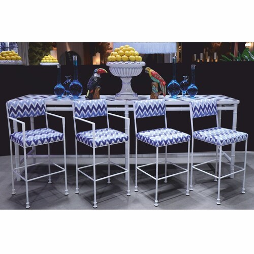 Casa Padrino Luxus Schmiedeeisen Barstuhl 4er Set Wei� / Blau - Hotel & Bar M�bel