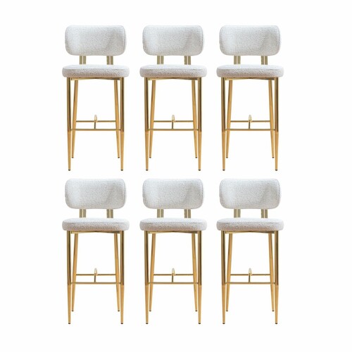 Casa Padrino Luxus Barstuhl 6er Set Wei� / Gold H. 107 cm - Bar M�bel